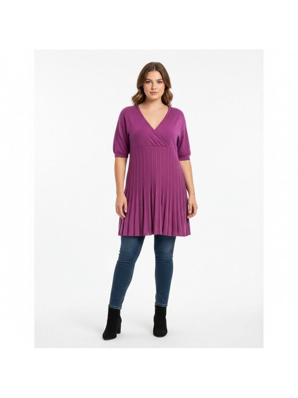 LANE BRYANT Fuchsia Acrylic V-Neck Long Top Sweater Size 18/20